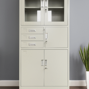 Metal Storage Shelf with Glass Doors – 5 Compartment