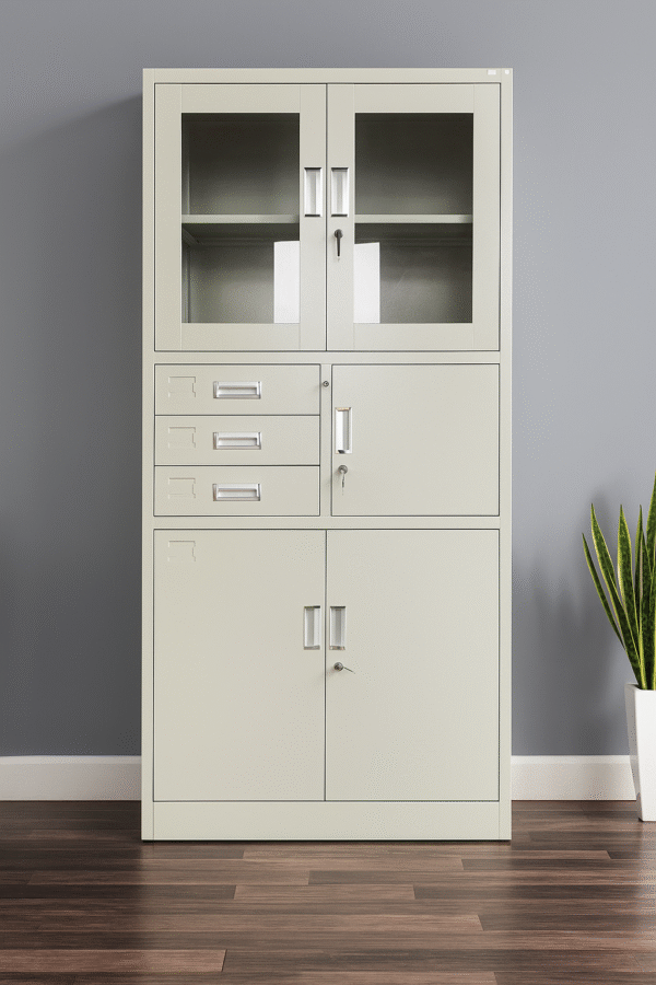 Metal Storage Shelf with Glass Doors – 5 Compartment